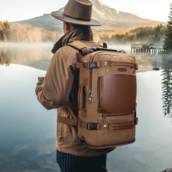 Witzman Brown Convertible Travel Leather Canvas Duffle Large A2020-2 Backpack - Picture 8 of 8